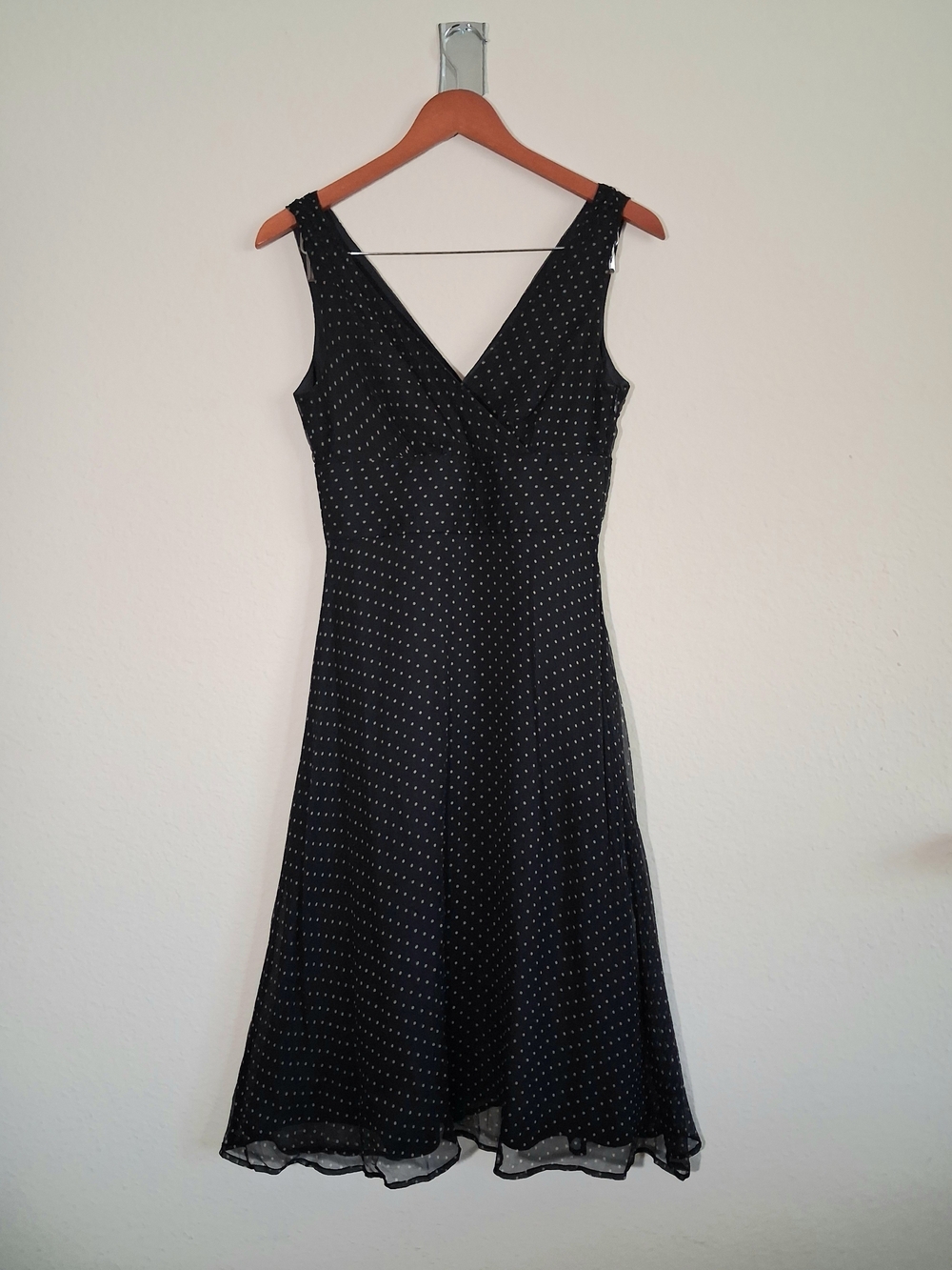 J. Crew Navy Polka Dot Silk V-Neck Midi Dress